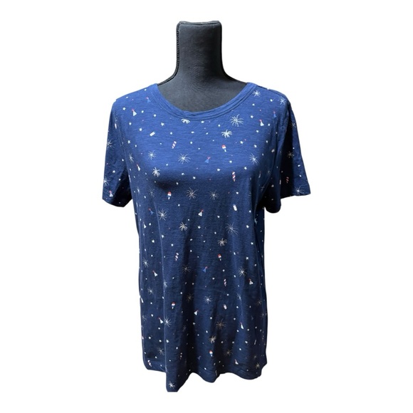 Loft Women's Blue Starry Print Top size L - Picture 2 of 6